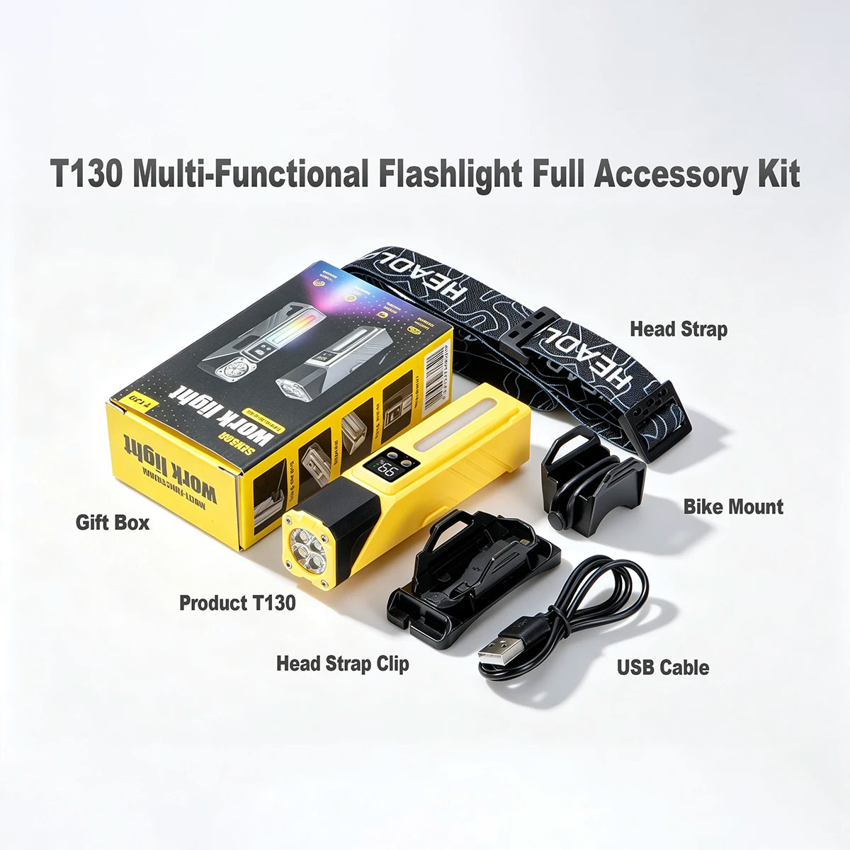 Helius T130 Dual-Light Work Light — XTE+RGB, USB-C, 90° Rotating, Magnetic