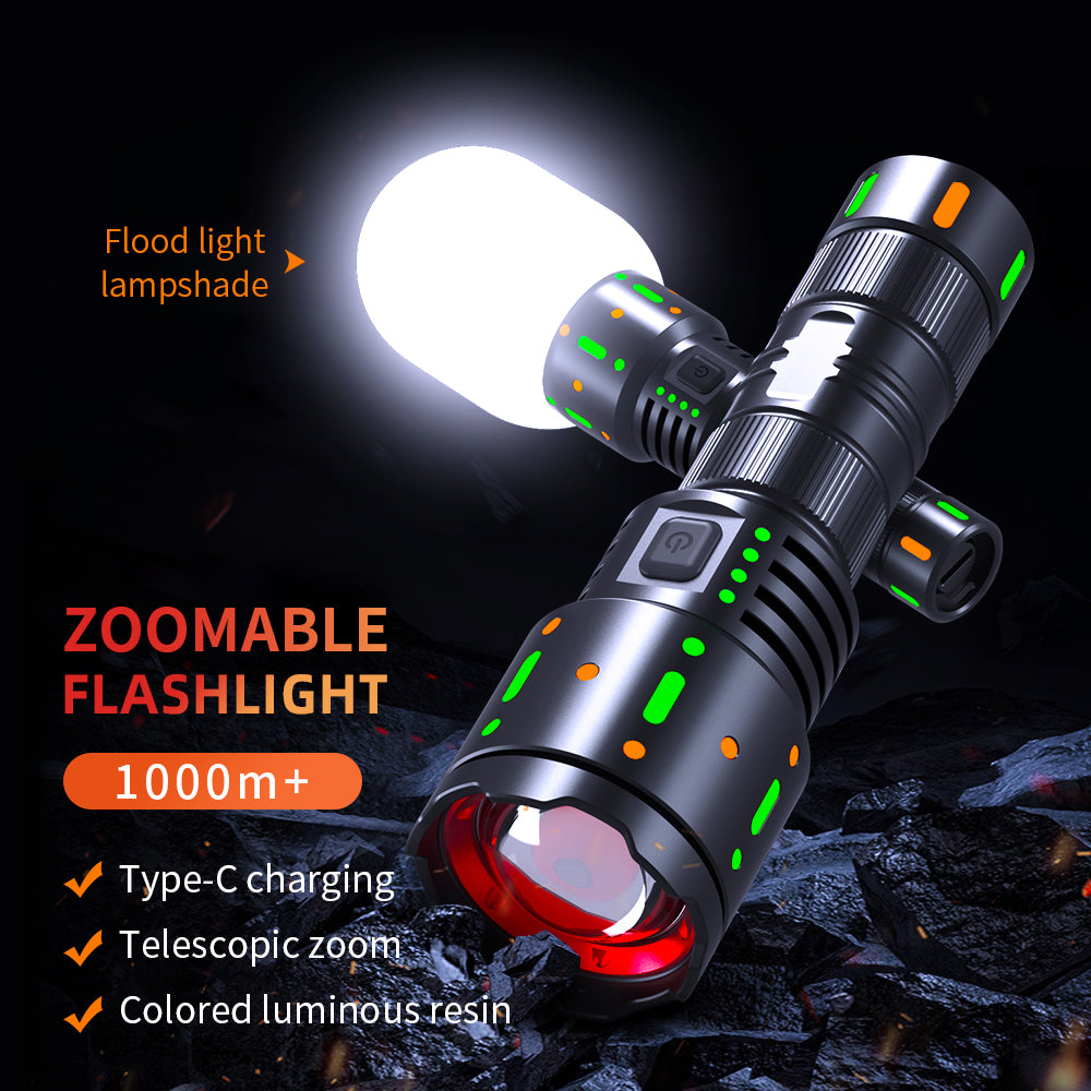 PK14 | White Laser Zoomable Flashlight colorful Fluorescent Strips Body