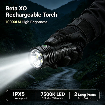 Helius Beta XO Flashlight — 10000LM, 3× XHP50, USB-C Rechargeable, IPX5
