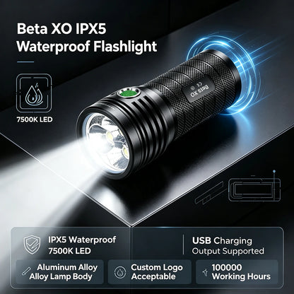 Helius Beta XO Flashlight — 10000LM, 3× XHP50, USB-C Rechargeable, IPX5