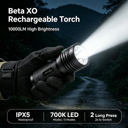 Helius Beta XO Flashlight — 10000LM, 3× XHP50, USB-C Rechargeable, IPX5