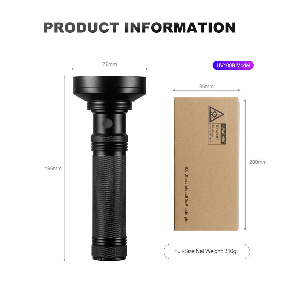 UV51B / UV68 / UV100B Professional UV Flashlight Series (390-400nm) – Fluorescence Detection / Pet Urine / Industrial Inspection