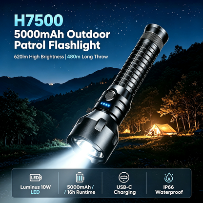 H7500 High-Power Long-Range Search Flashlight (620lm / 480m Beam) – Outdoor Patrol & Emergency Rescue