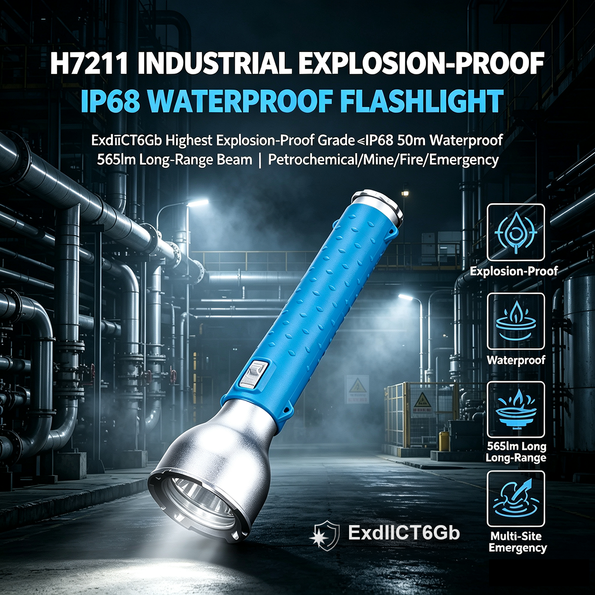 H7211 Highest Explosion-Proof Flashlight (ExdIICT6) – For Chemical Plants & Gas Stations