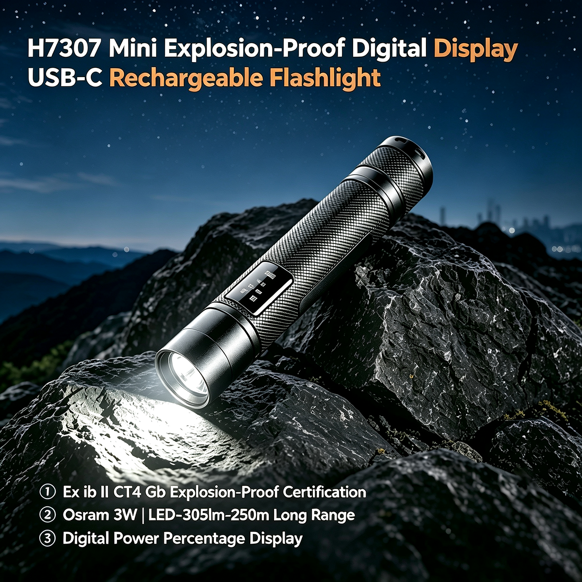 H7307 Smart Digital Display Explosion-Proof Flashlight (ExibIICT4) – Industrial & EDC All-Rounder