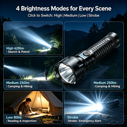 H7500 High-Power Long-Range Search Flashlight (620lm / 480m Beam) – Outdoor Patrol & Emergency Rescue