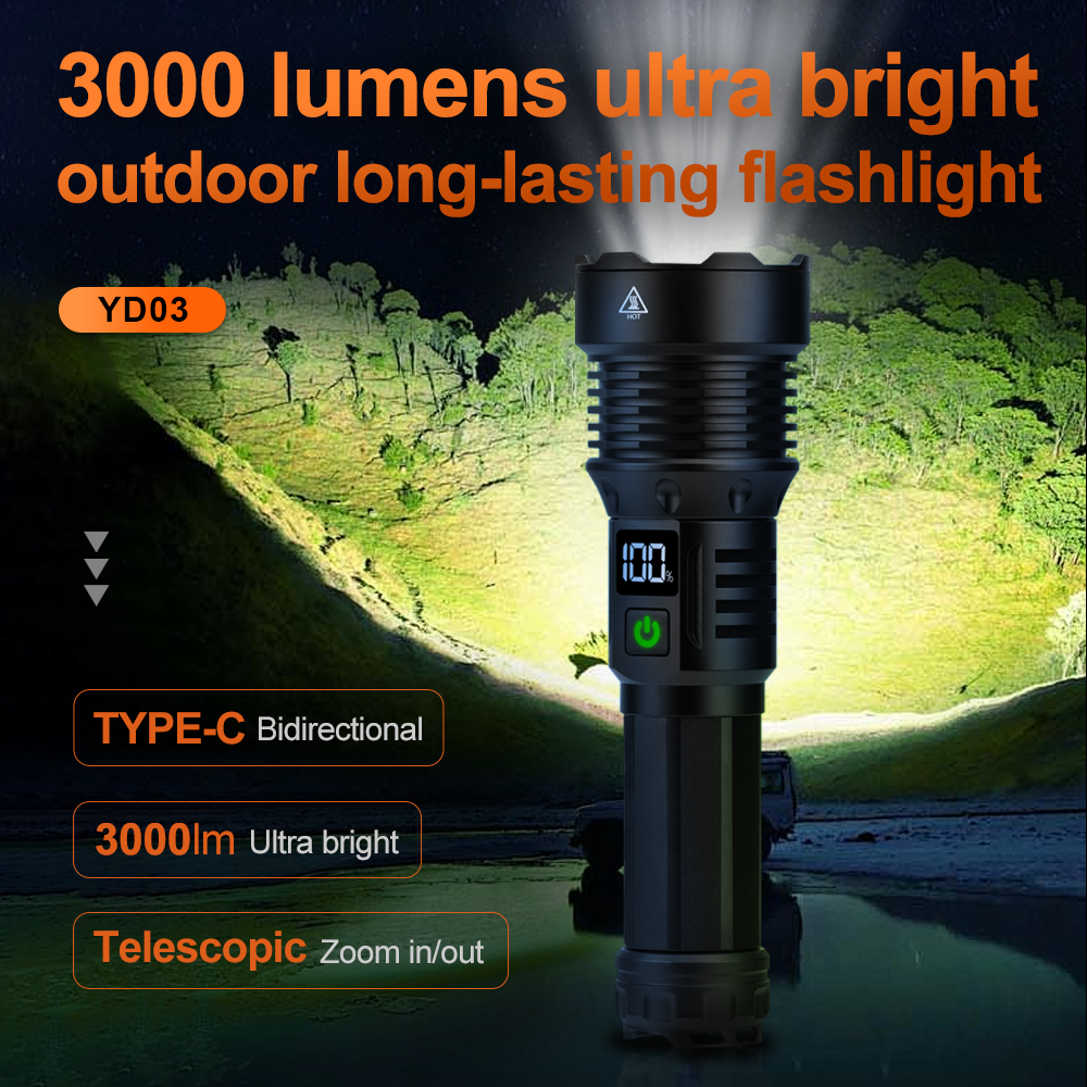 Helius YD03 3000 Lumens White Laser Rechargable Flashlight