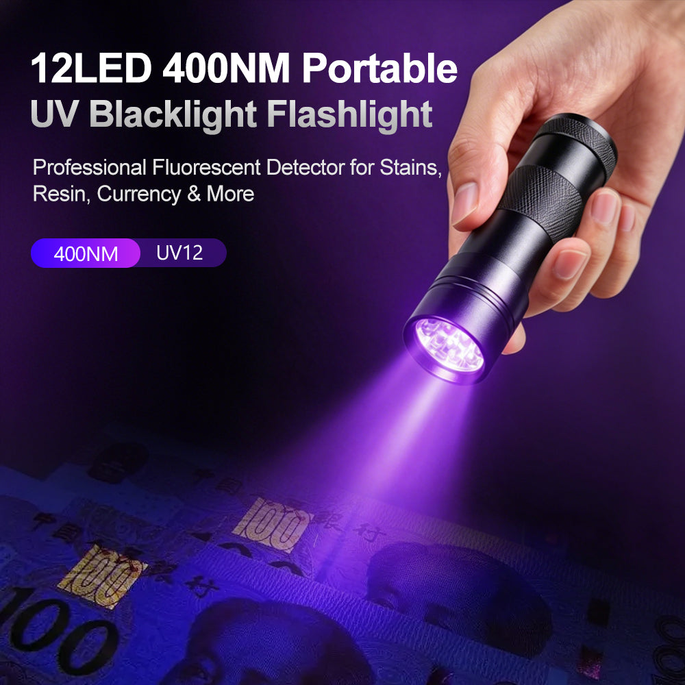 UV12 Mini UV Flashlight (390-400nm) – Ultra-Light 53.2g / Fluorescence Detection / Pet Urine / EDC Carry