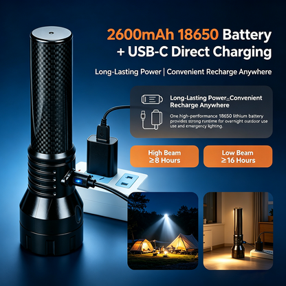 H7520 Ultra-Light Carbon Fiber Flashlight (180lm / 270m Beam) – Perfect for Hiking, Camping & Home Emergency