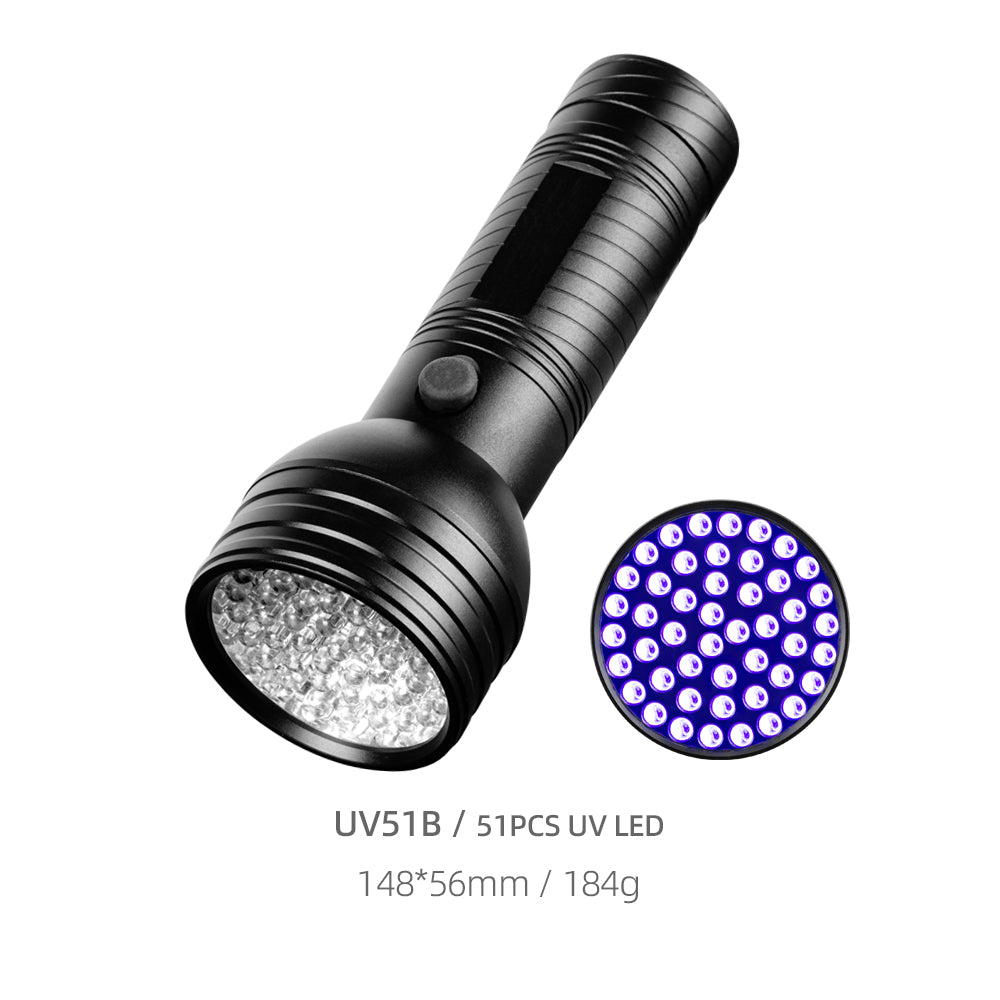 UV51B / UV68 / UV100B Professional UV Flashlight Series (390-400nm) – Fluorescence Detection / Pet Urine / Industrial Inspection