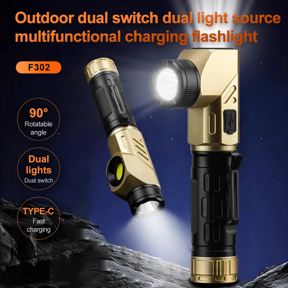 angled rechargeable flashlight Helius F302 90° Angle Adjustable Dual-LED Flashlight