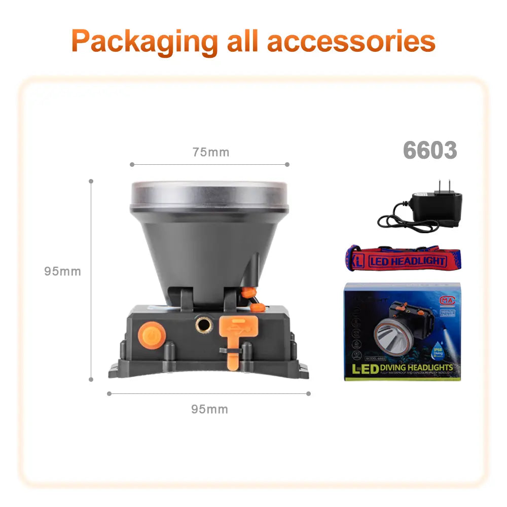 Helius XJ-6605 Rechargeable 80° Adjustable Scuba Diving Headlamp