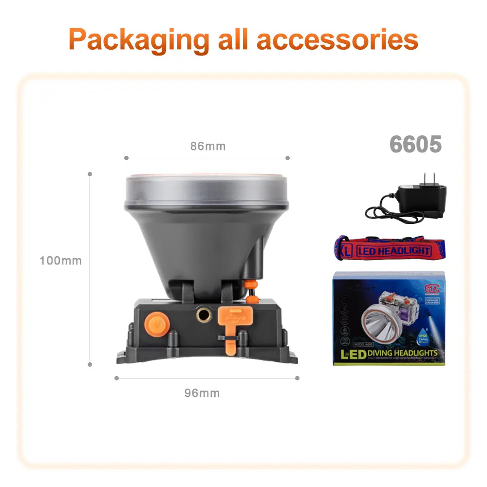 Helius XJ-6605 Rechargeable 80° Adjustable Scuba Diving Headlamp