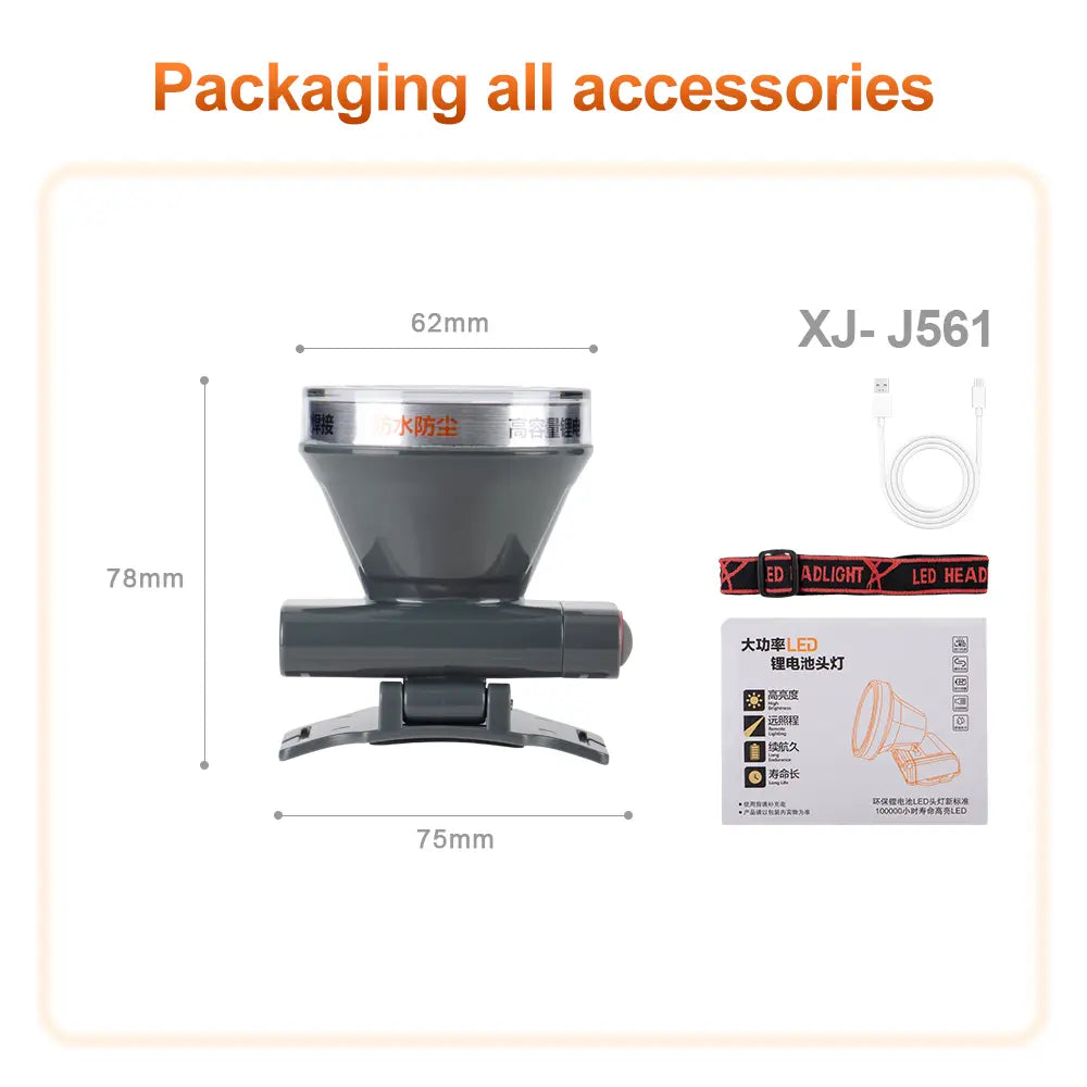 Helius XJ-J561 Rechargeable Adjustable Portable Lightweight Headlamp