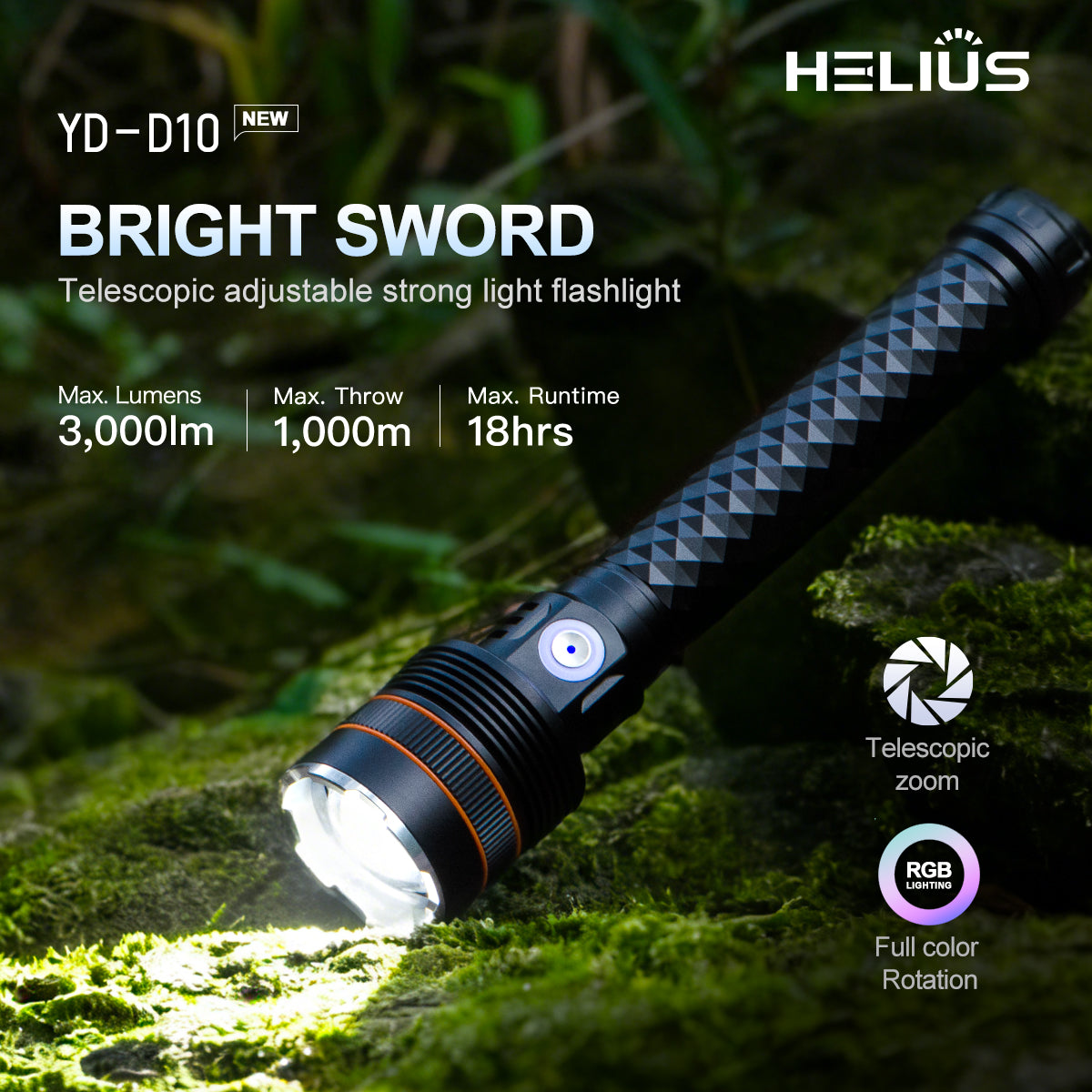 Helius YD-D10 4000 Lumens Zoomable Flashlight