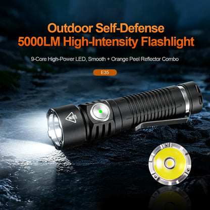 Helius E35 Flashlight — 5000LM P50.4, 480m, IPX7, USB-C, 21700