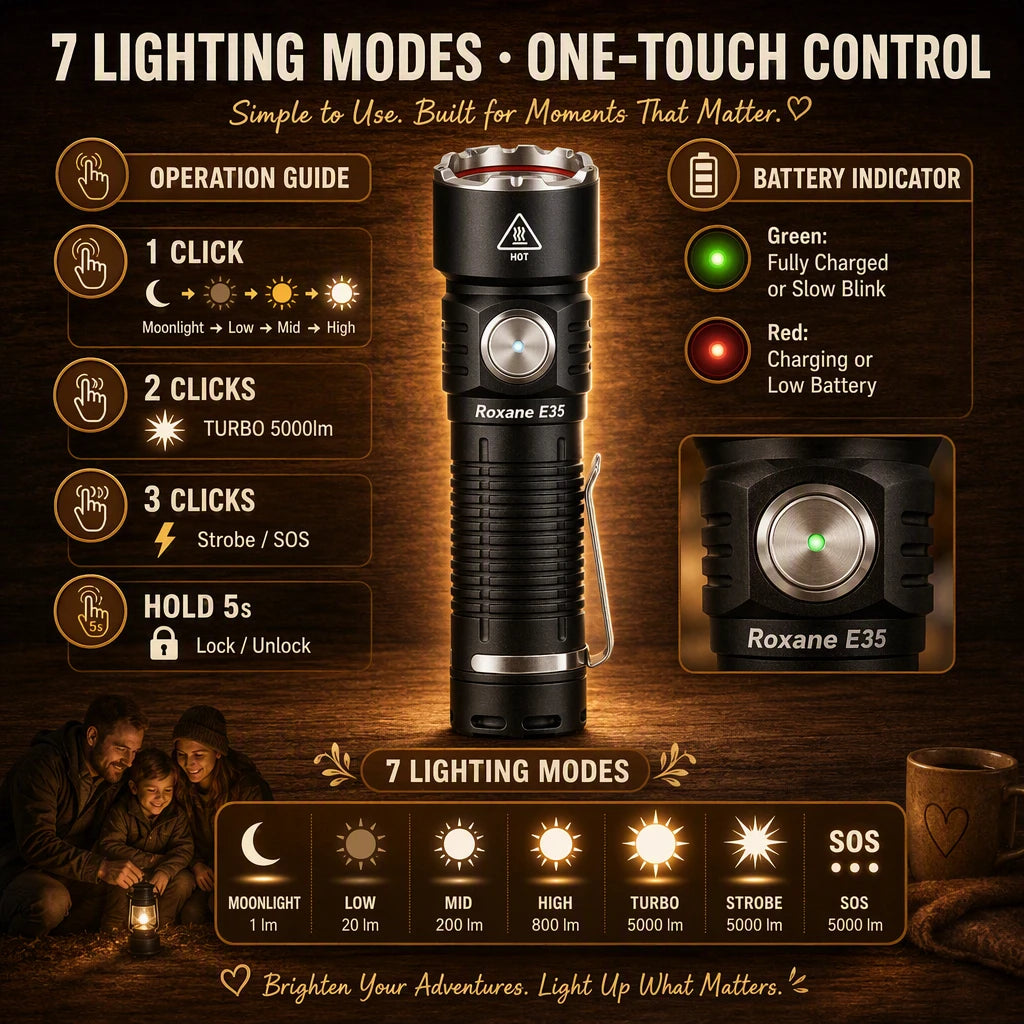Helius E35 Flashlight — 5000LM P50.4, 480m, IPX7, USB-C, 21700
