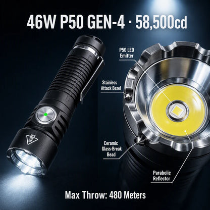 Helius E35 Flashlight — 5000LM P50.4, 480m, IPX7, USB-C, 21700