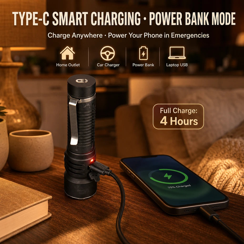 Helius E35 Flashlight — 5000LM P50.4, 480m, IPX7, USB-C, 21700