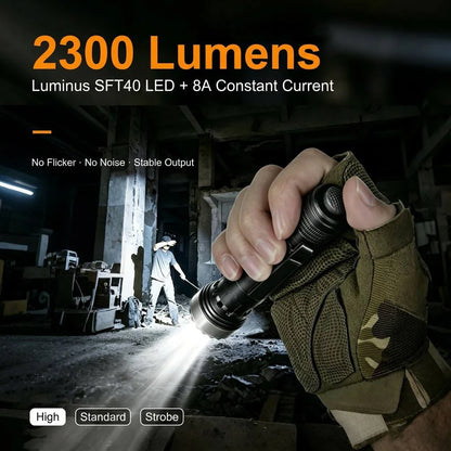 Helius RS30 Tactical Flashlight — 2300LM SFT40, IPX8, 435m, Dual Tube
