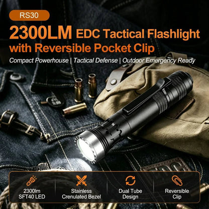 Helius RS30 Tactical Flashlight — 2300LM SFT40, IPX8, 435m, Dual Tube