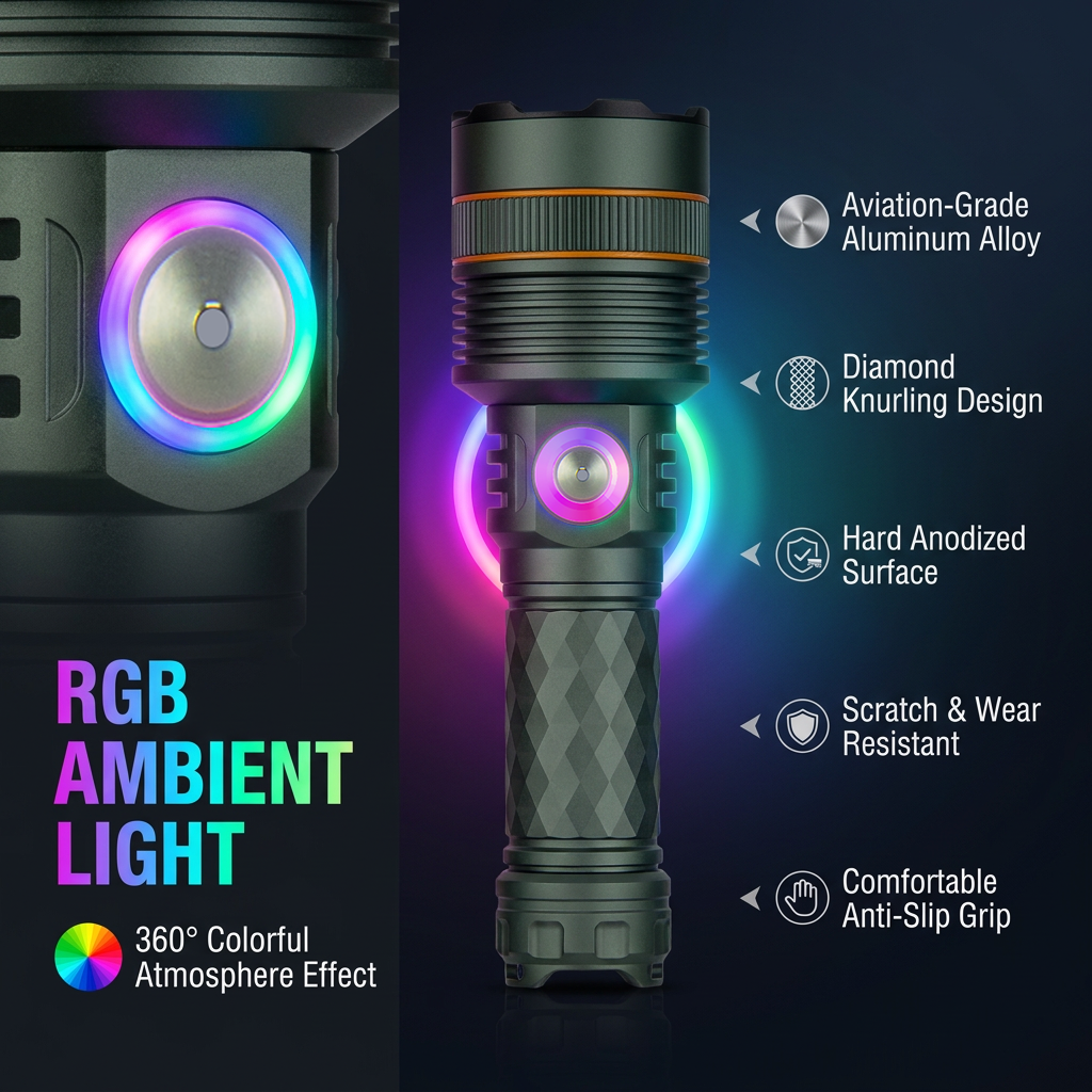 Helius YD-D9 Zoomable Flashlight — 3000LM 7070 Laser, 1000m, Type-C