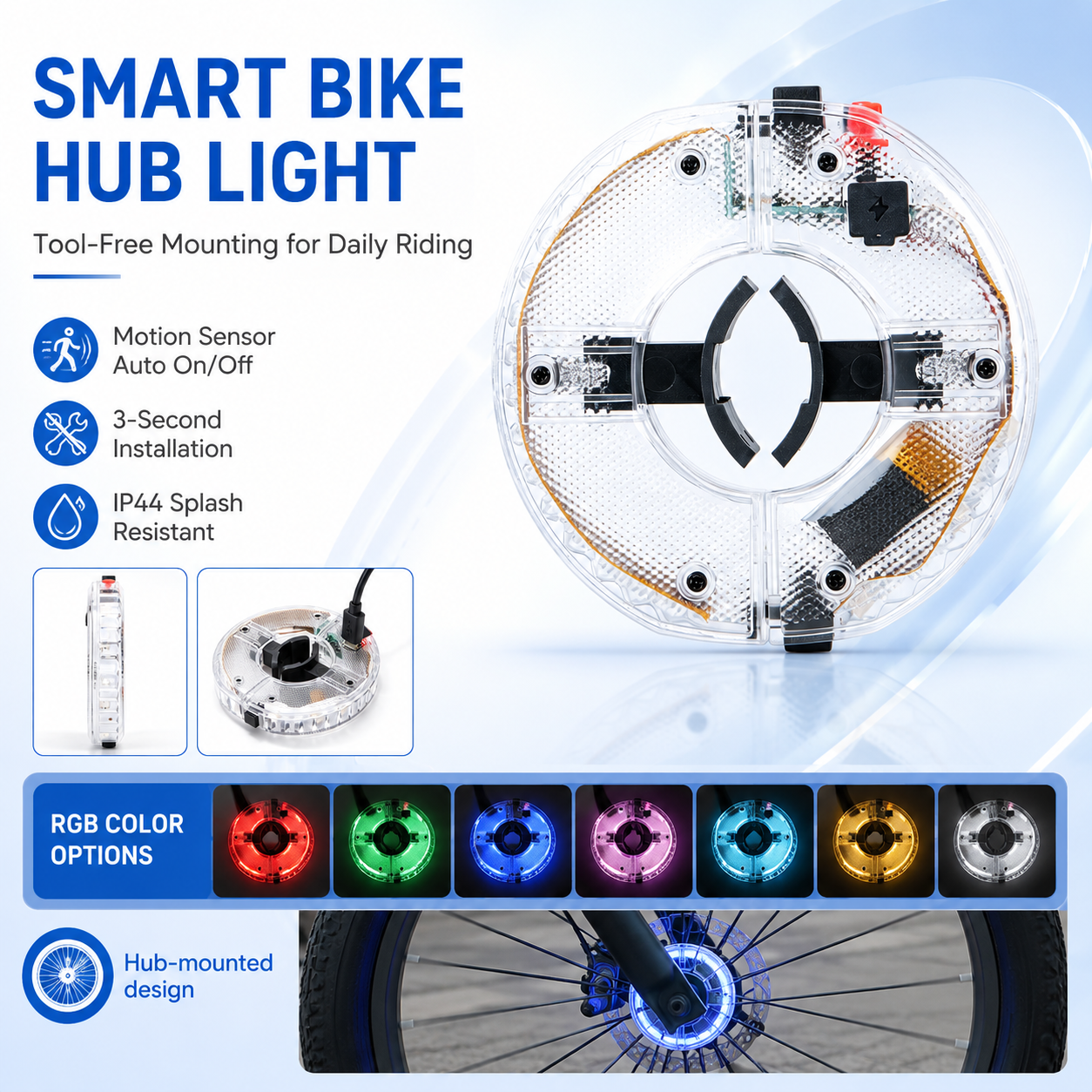 A58 Detachable RGB Magnetic Induction Light – 10 Colors / Vibration Sensor / Magnetic Mount / Night Cycling & Running Safety