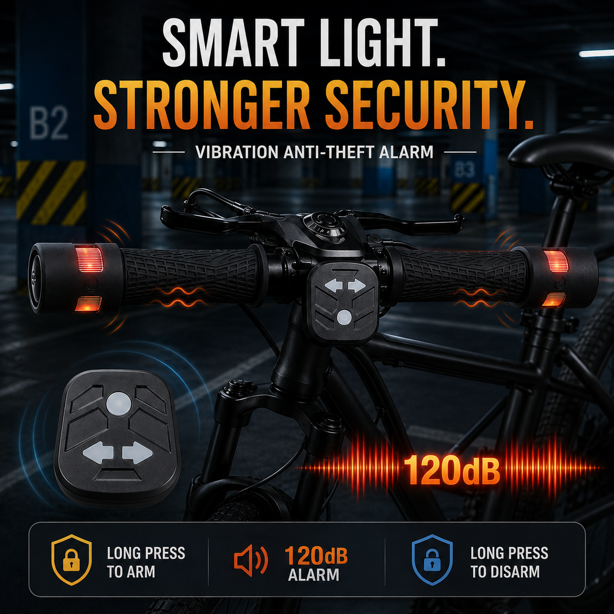 Smart Bike / Scooter Handlebar Turn Signals – RGB LEDs / Wireless Remote / Anti-Theft Alarm / Type-C Charging