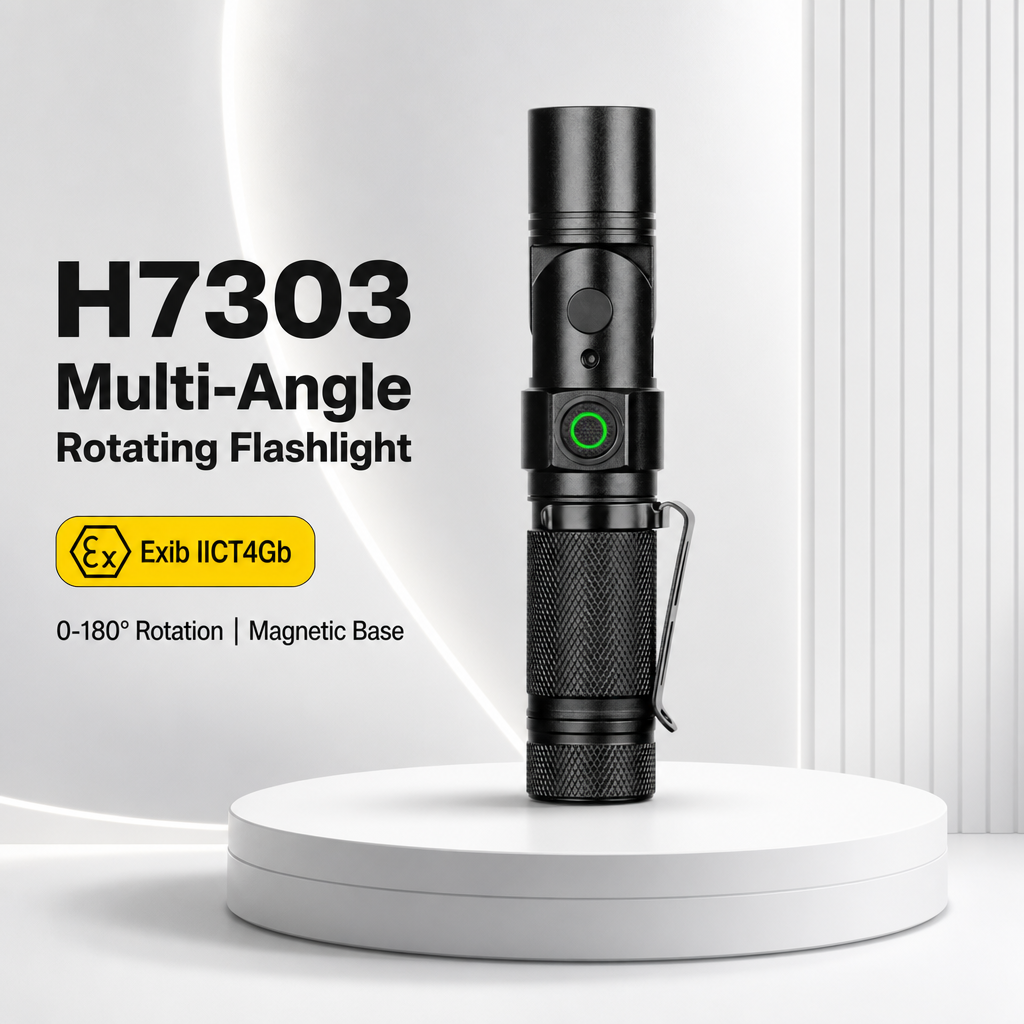 H7303 Folding Angle Explosion-Proof Flashlight (ExibⅡCT4) – 180° Swivel Head + Magnetic Base + Smart Battery Ring