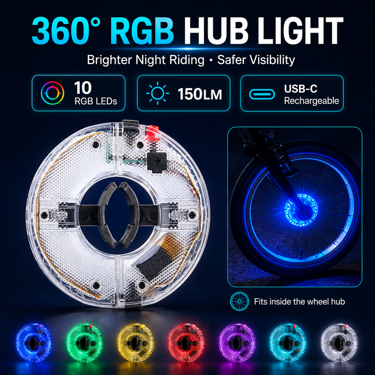 A58 Detachable RGB Magnetic Induction Light – 10 Colors / Vibration Sensor / Magnetic Mount / Night Cycling & Running Safety
