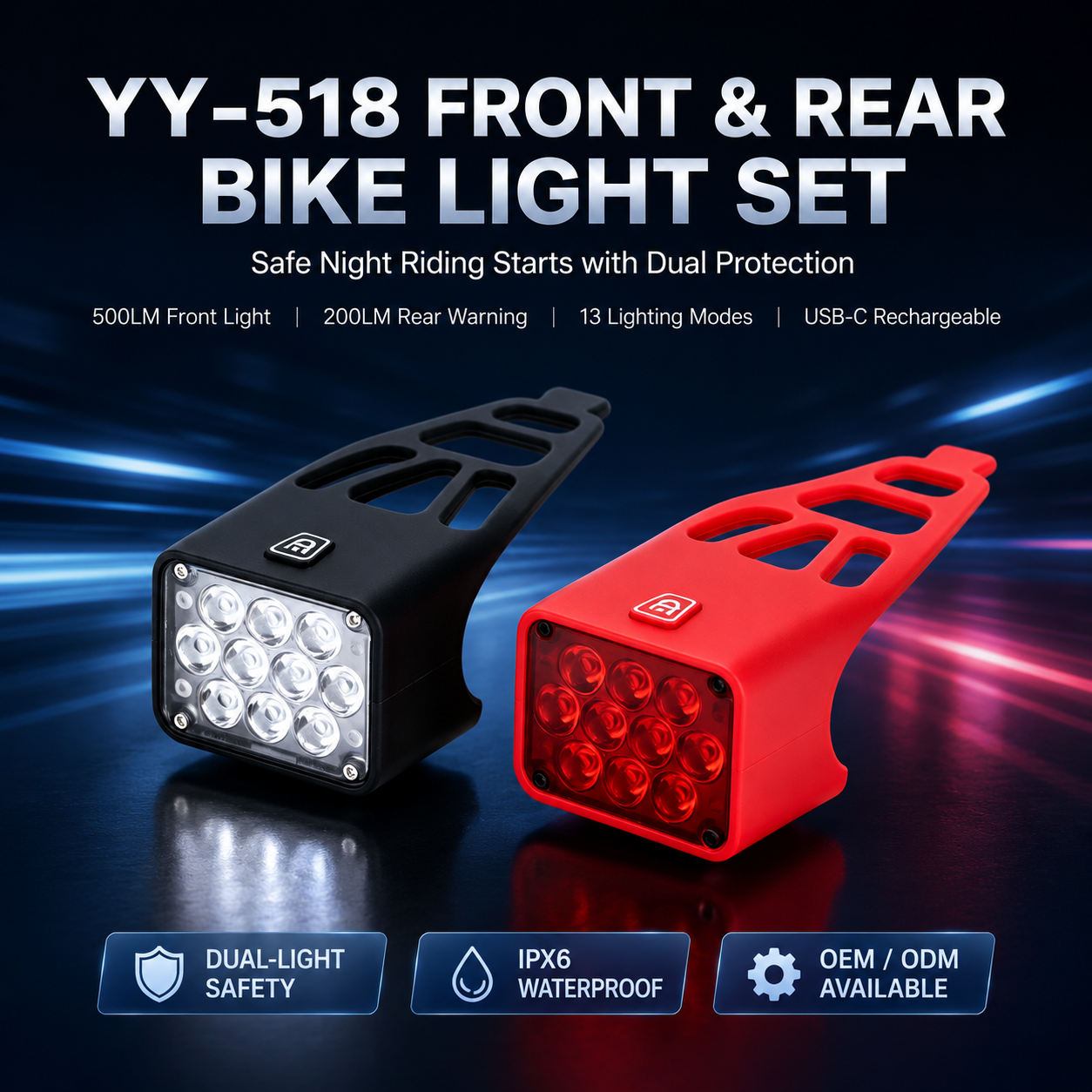 YY-518 Dual-Head Multi-Function Headlamp – 10×T6 LEDs / 500lm Bright / Dual Batteries / Outdoor Lighting + Safety Warning