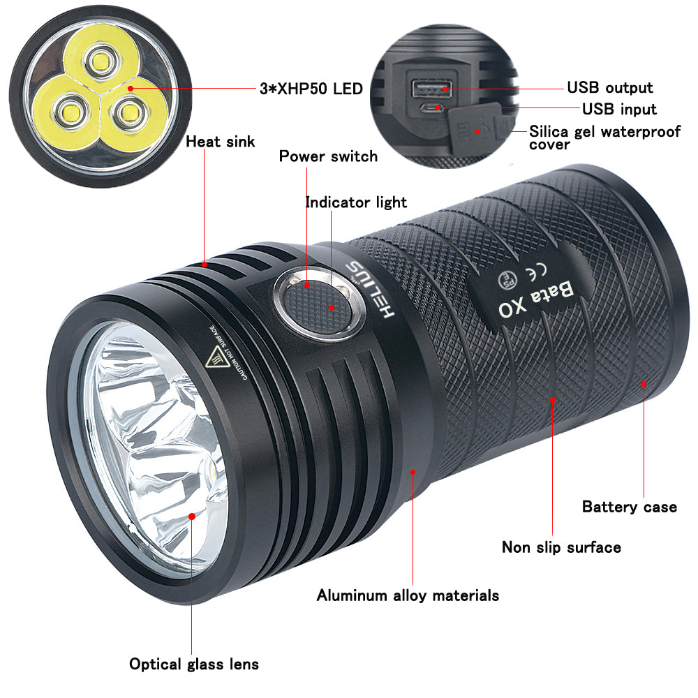 10000 Lumen High Power Rechargeable LED Flashlight Xhp50 Torch Tactical Flashlight Beta XV